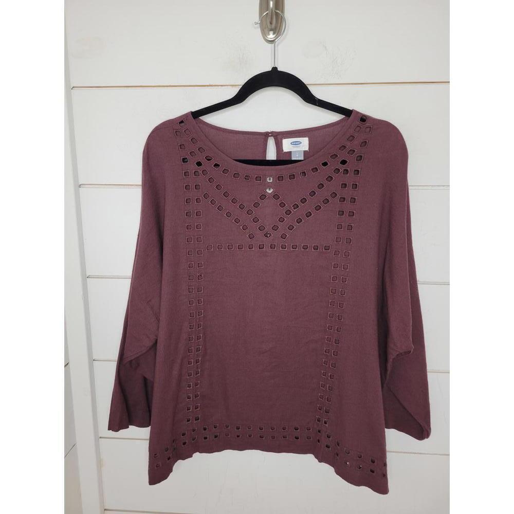 Old Navy large burgundy purple cotton eyelet blouse
